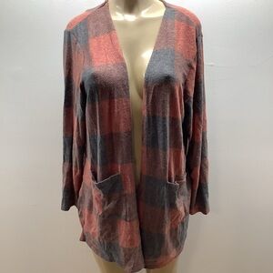 Misia Size 1X Pink and Gray Plaid Open-Front Tunic. New With Tags